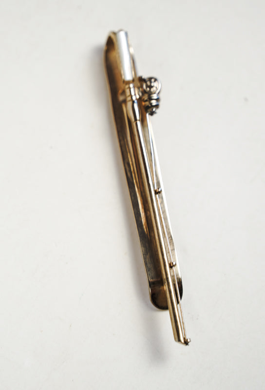 Swank Fishing Pole Tie Bar Clip Gold Tone Metal Mother of Pearl Inlay