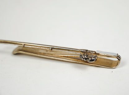 Swank Fishing Pole Tie Bar Clip Gold Tone Metal Mother of Pearl Inlay