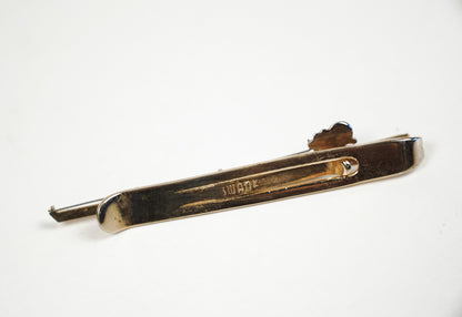 Swank Fishing Pole Tie Bar Clip Gold Tone Metal Mother of Pearl Inlay
