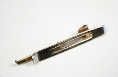 Swank Fishing Pole Tie Bar Clip Gold Tone Metal Mother of Pearl Inlay