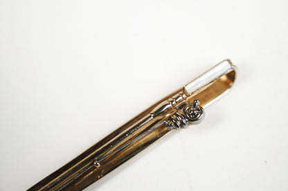 Swank Fishing Pole Tie Bar Clip Gold Tone Metal Mother of Pearl Inlay