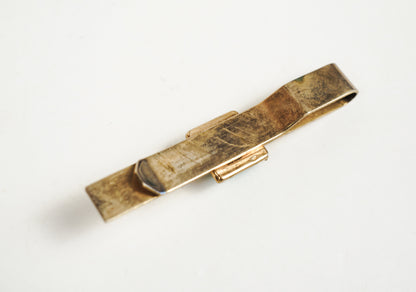 Gold Tone Brass Pioneer Tie Bar Clip With Square Green Stone Art Deco
