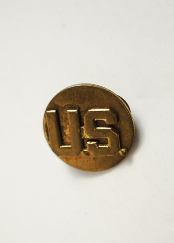 Army WW2 Military Round U.S. Brass Pin Gold Tone Collar Disc Lapel Pin
