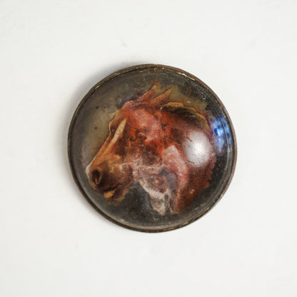 Antique Glass Bridle Rosette Chestnut Horse Copper Backing Missing Bracket