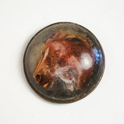 Antique Glass Bridle Rosette Chestnut Horse Copper Backing Missing Bracket