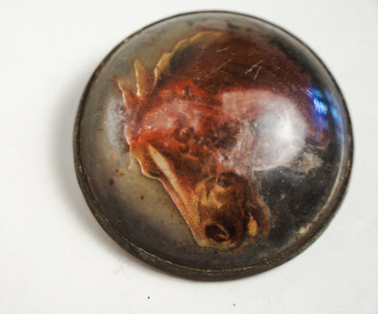Antique Glass Bridle Rosette Chestnut Horse Copper Backing Missing Bracket