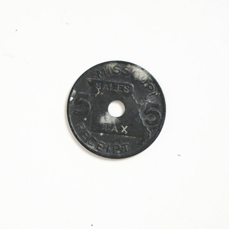 Vintage Missouri USA 5 Sales Tax Receipt Token 22.6mm 2.5g Zinc with Hole