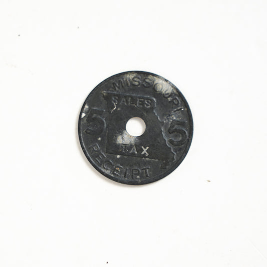 Vintage Missouri USA 5 Sales Tax Receipt Token 22.6mm 2.5g Zinc with Hole