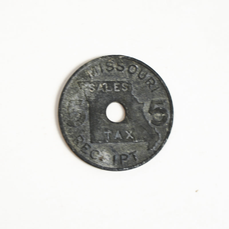 Vintage Missouri USA 5 Sales Tax Receipt Token 22.6mm 2.5g Zinc with Hole