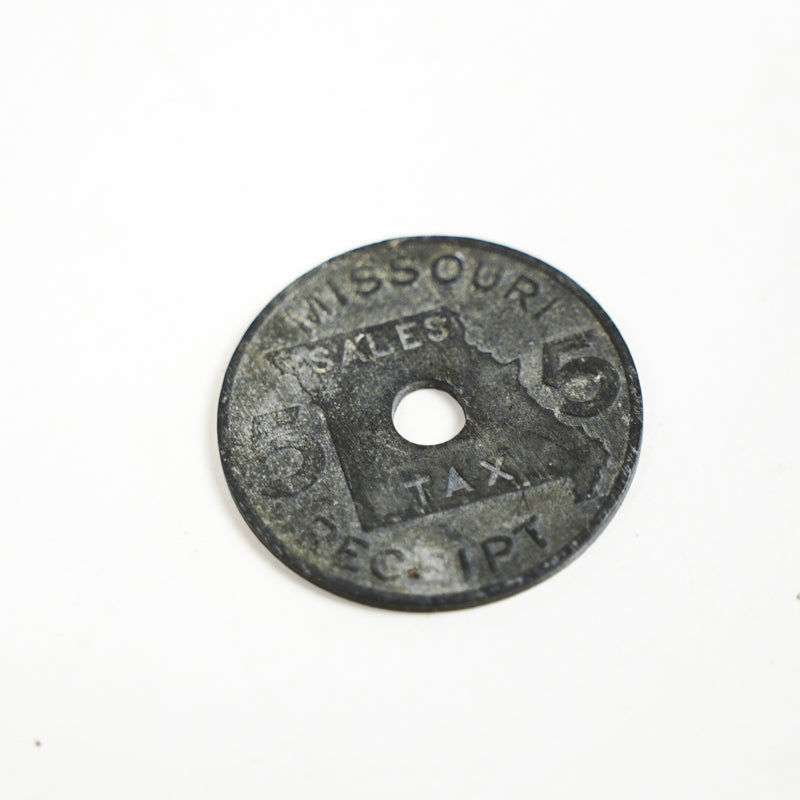 Vintage Missouri USA 5 Sales Tax Receipt Token 22.6mm 2.5g Zinc with Hole