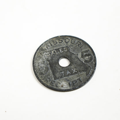 Vintage Missouri USA 5 Sales Tax Receipt Token 22.6mm 2.5g Zinc with Hole