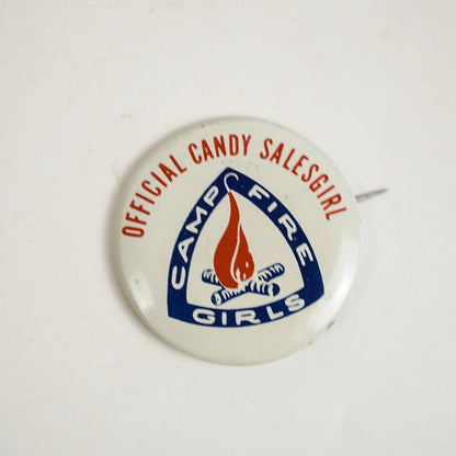 Vintage White Official Candy Salesgirl Camp Fire Girls Scouts Button Pin