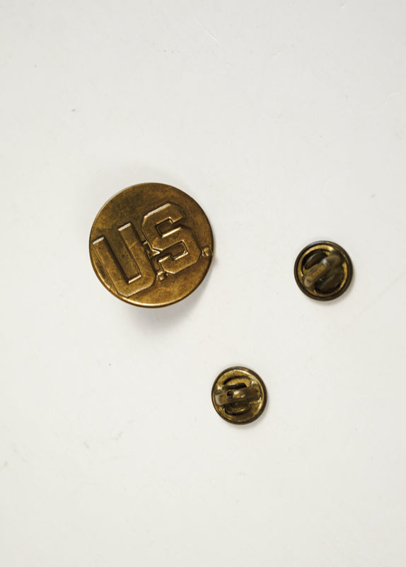 Army WW2 Military Round U.S. Brass Pin Gold Tone Collar Disc Lapel Pin