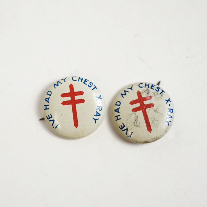 Chest X-Ray Tin Lithograph Button Pins .75in L.J. Imber Co. Chicago Pair