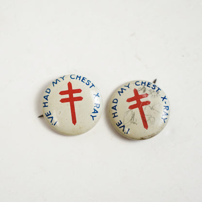Chest X-Ray Tin Lithograph Button Pins .75in L.J. Imber Co. Chicago Pair