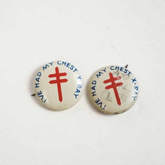 Chest X-Ray Tin Lithograph Button Pins .75in L.J. Imber Co. Chicago Pair