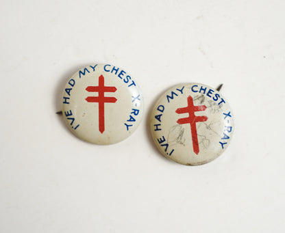 Chest X-Ray Tin Lithograph Button Pins .75in L.J. Imber Co. Chicago Pair