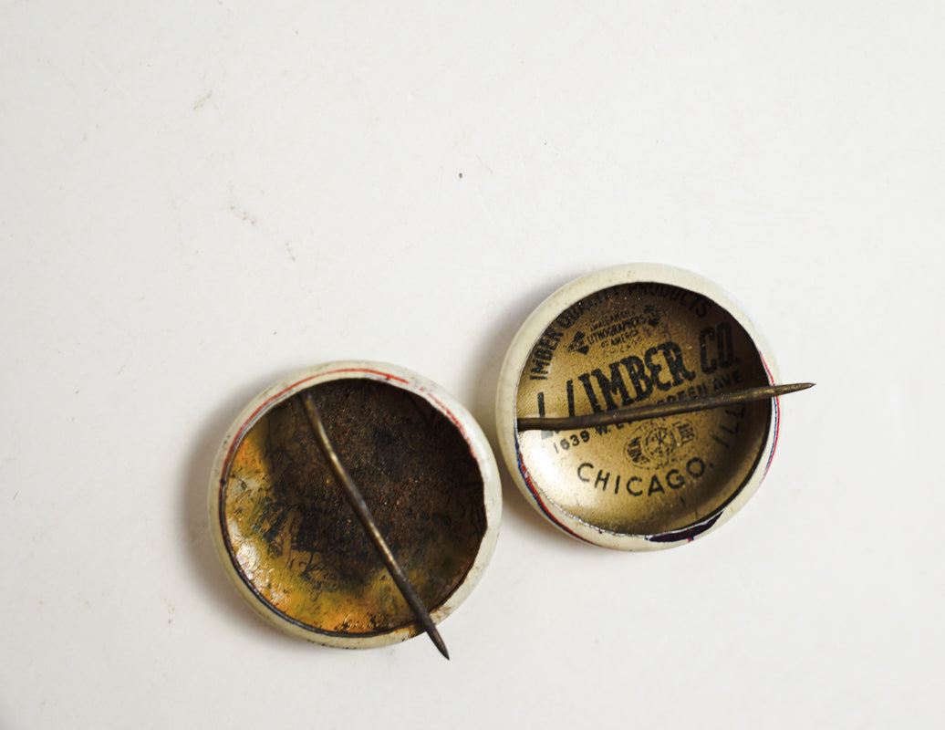 Chest X-Ray Tin Lithograph Button Pins .75in L.J. Imber Co. Chicago Pair