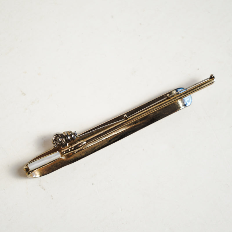 Swank Fishing Pole Tie Bar Clip Gold Tone Metal Mother of Pearl Inlay