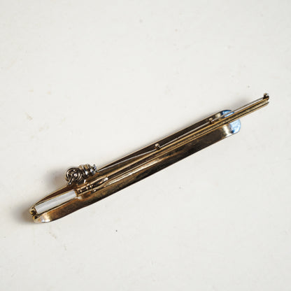 Swank Fishing Pole Tie Bar Clip Gold Tone Metal Mother of Pearl Inlay