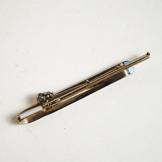 Swank Fishing Pole Tie Bar Clip Gold Tone Metal Mother of Pearl Inlay