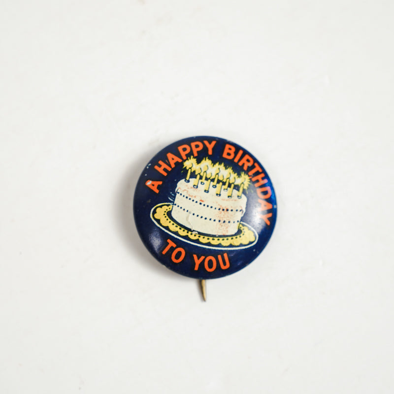 Vintage Happy Birthday Tin Lithograph Button Pin Wm.H. Dietz Chicago .75in