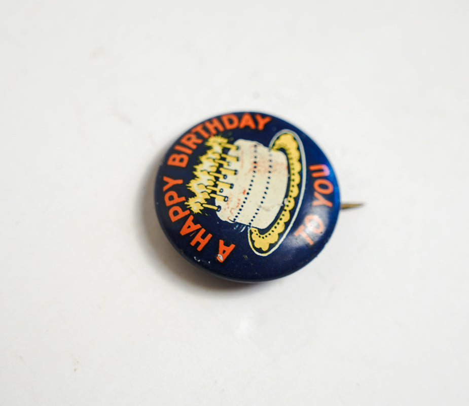 Vintage Happy Birthday Tin Lithograph Button Pin Wm.H. Dietz Chicago .75in