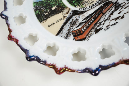Pikes Peak Colorado Travel Souvenir Plate Cut Out Scalloped Edges 8in