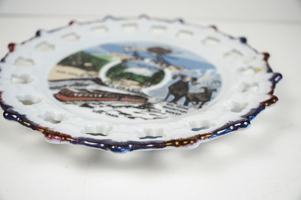 Pikes Peak Colorado Travel Souvenir Plate Cut Out Scalloped Edges 8in