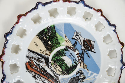 Pikes Peak Colorado Travel Souvenir Plate Cut Out Scalloped Edges 8in