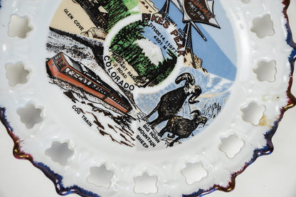Pikes Peak Colorado Travel Souvenir Plate Cut Out Scalloped Edges 8in