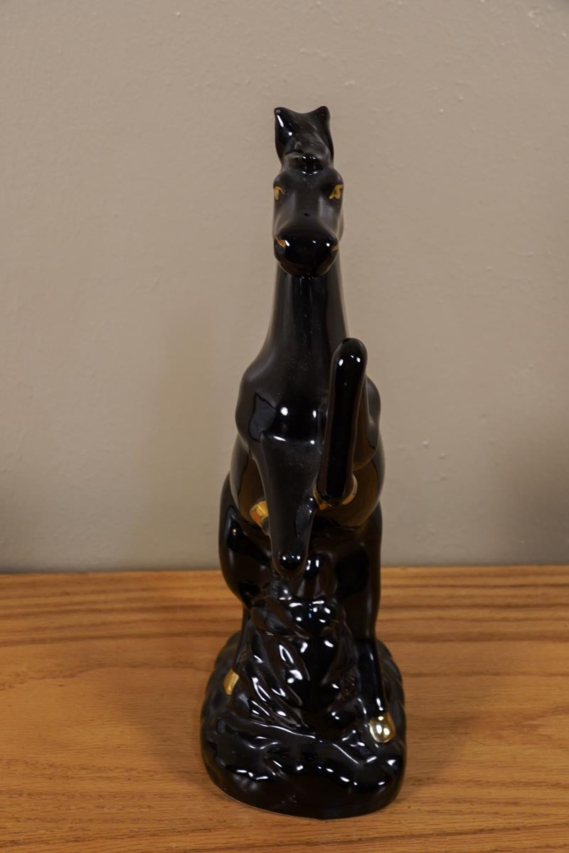 Ceramic Black Stallion Horse MCM Statue Gold Accent Made in Brazil