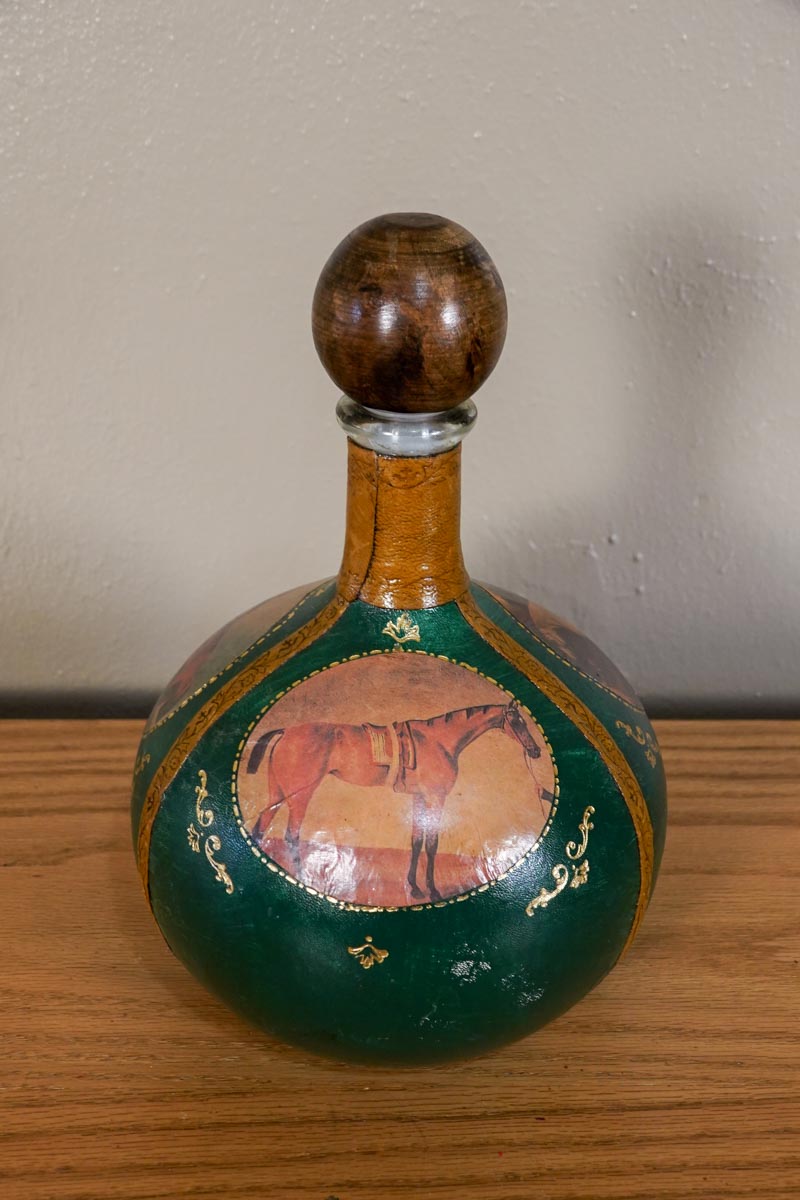 Fausto Conturi Decanter Equestrian Horses - Italy - Empty - Genuine Leather