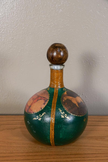 Fausto Conturi Decanter Equestrian Horses - Italy - Empty - Genuine Leather