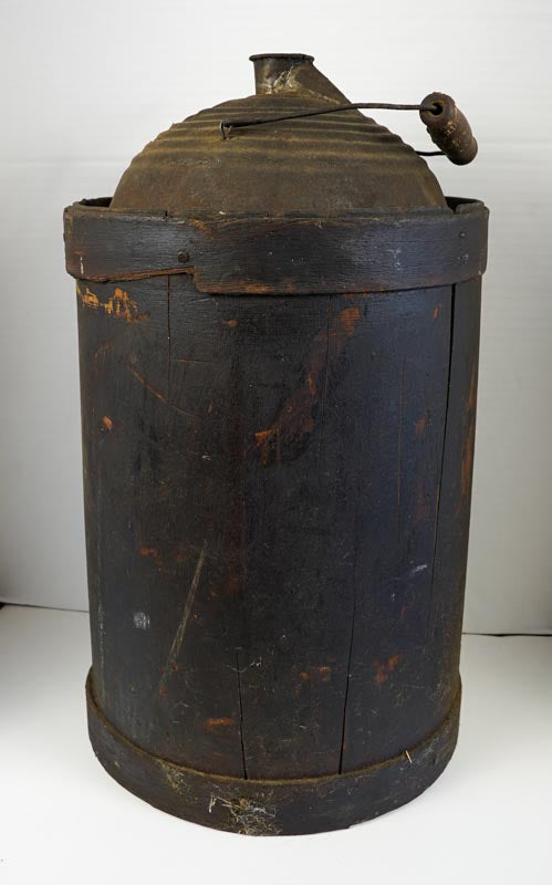 Antique Brown Wood Wrapped Metal Kerosene Gas Fuel Can with Wood Handle