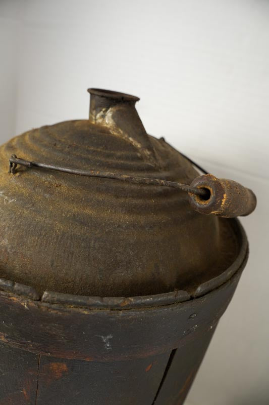 Antique Brown Wood Wrapped Metal Kerosene Gas Fuel Can with Wood Handle