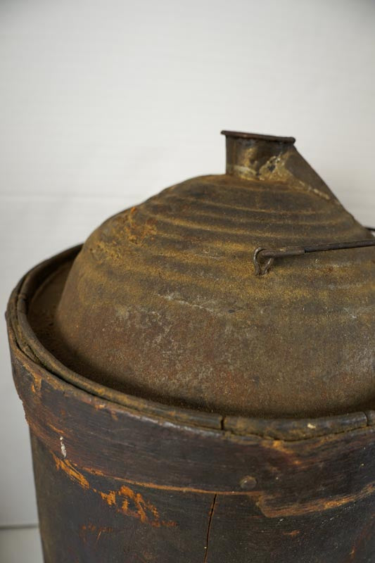 Antique Brown Wood Wrapped Metal Kerosene Gas Fuel Can with Wood Handle