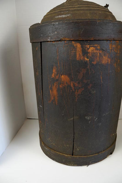 Antique Brown Wood Wrapped Metal Kerosene Gas Fuel Can with Wood Handle