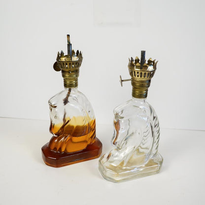 Glass Small Horse Head Glass Oil Lamp Matching Pair - No Shades