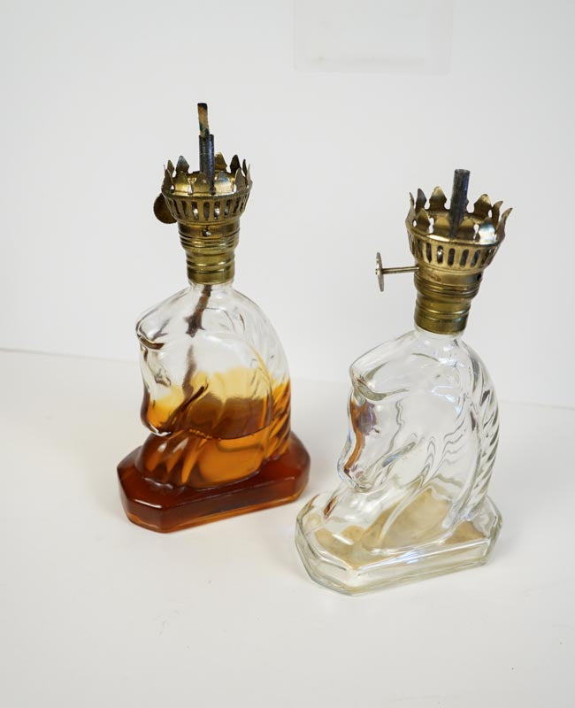 Glass Small Horse Head Glass Oil Lamp Matching Pair - No Shades