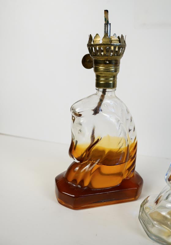 Glass Small Horse Head Glass Oil Lamp Matching Pair - No Shades