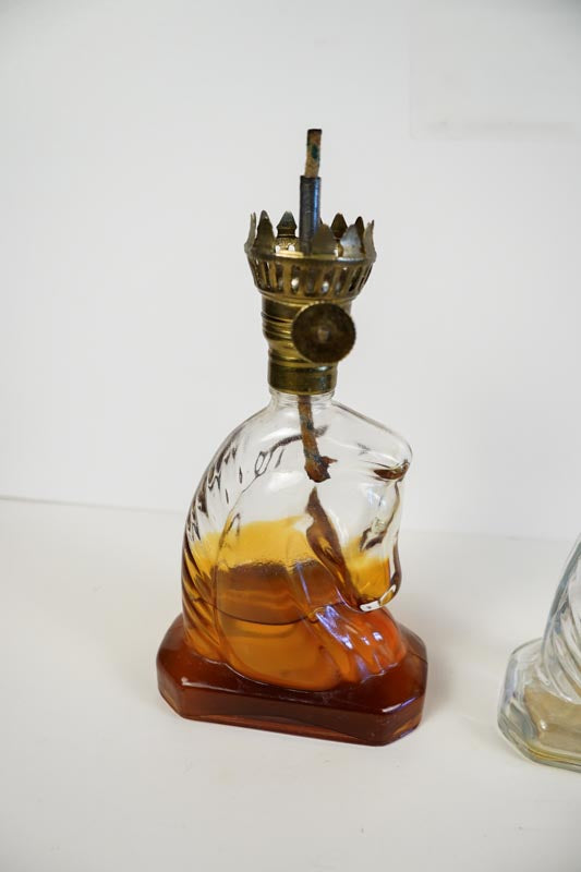 Glass Small Horse Head Glass Oil Lamp Matching Pair - No Shades
