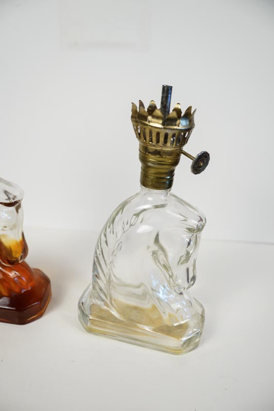 Glass Small Horse Head Glass Oil Lamp Matching Pair - No Shades