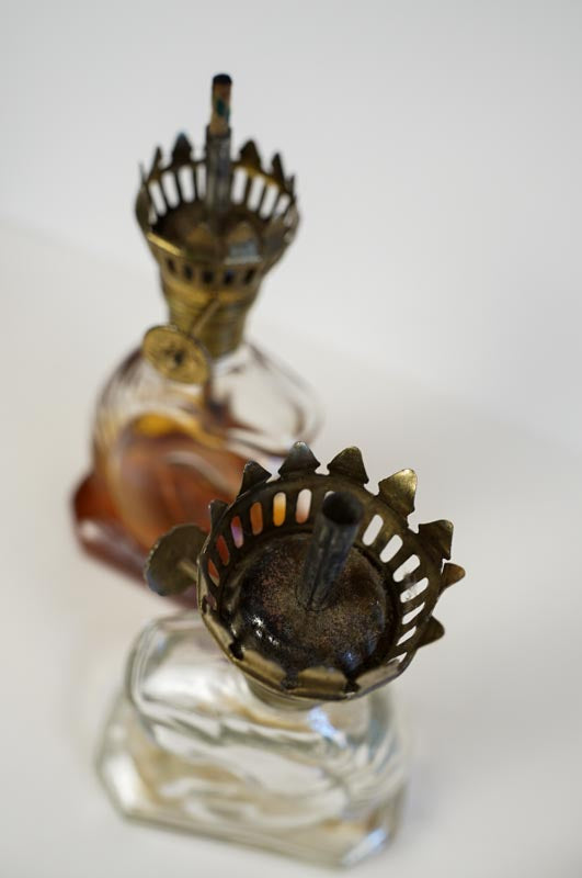 Glass Small Horse Head Glass Oil Lamp Matching Pair - No Shades