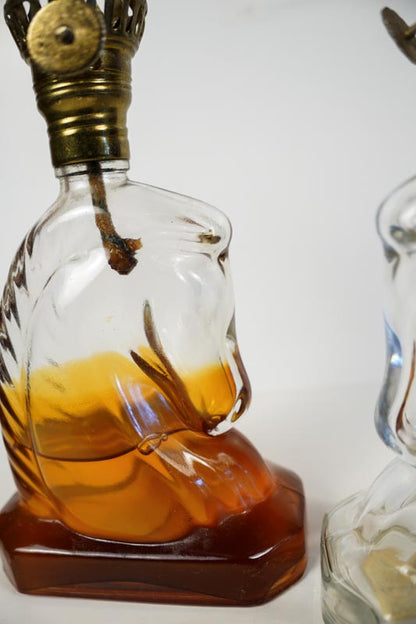 Glass Small Horse Head Glass Oil Lamp Matching Pair - No Shades