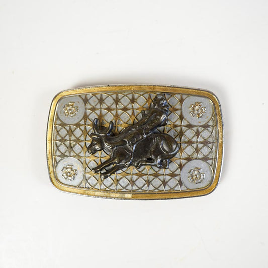 Cowboy Saddle Bronc Western Belt Buckle With Silver & Gold Colored Base