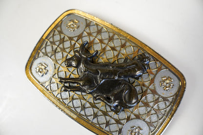 Cowboy Saddle Bronc Western Belt Buckle With Silver & Gold Colored Base
