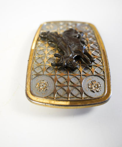Cowboy Saddle Bronc Western Belt Buckle With Silver & Gold Colored Base