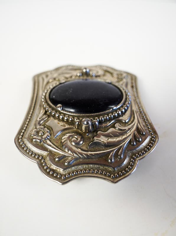 Western Floral Embossed Metallic Blue Star Stone Silver Tone Belt Buckle
