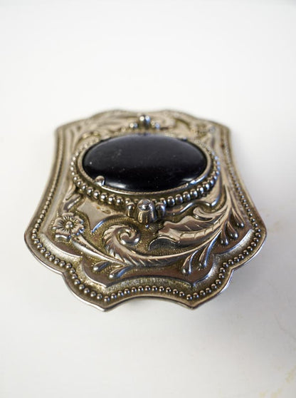 Western Floral Embossed Metallic Blue Star Stone Silver Tone Belt Buckle
